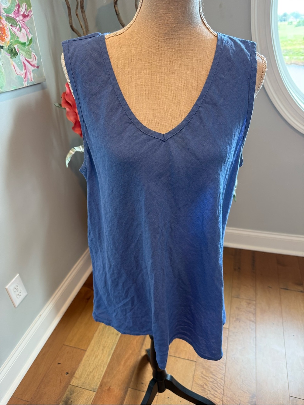 Flax Sleeveless V-Neck Tank Top in Periwinkle